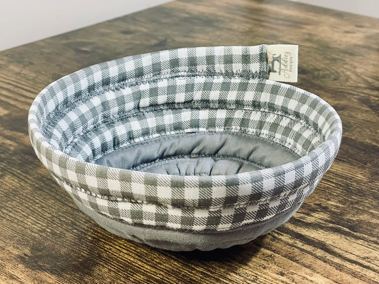 Soup bowl cozies handcrafted, 100% Cotton, Addies Designs fabric bowls, Gray gingham