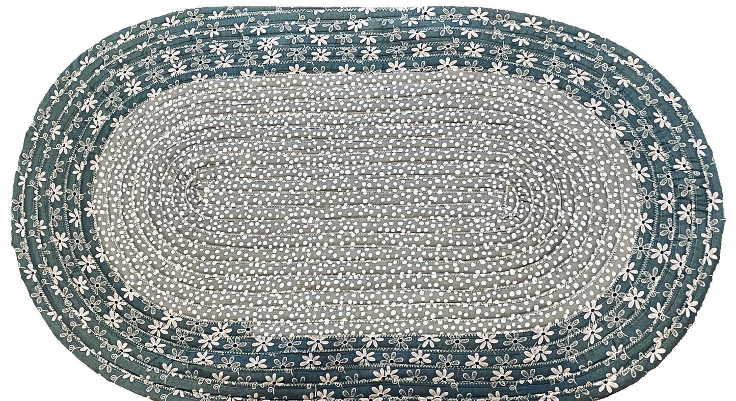 Grey White Polka Dot with Gray Floral border, 20X32 inches, Keepsake cotton