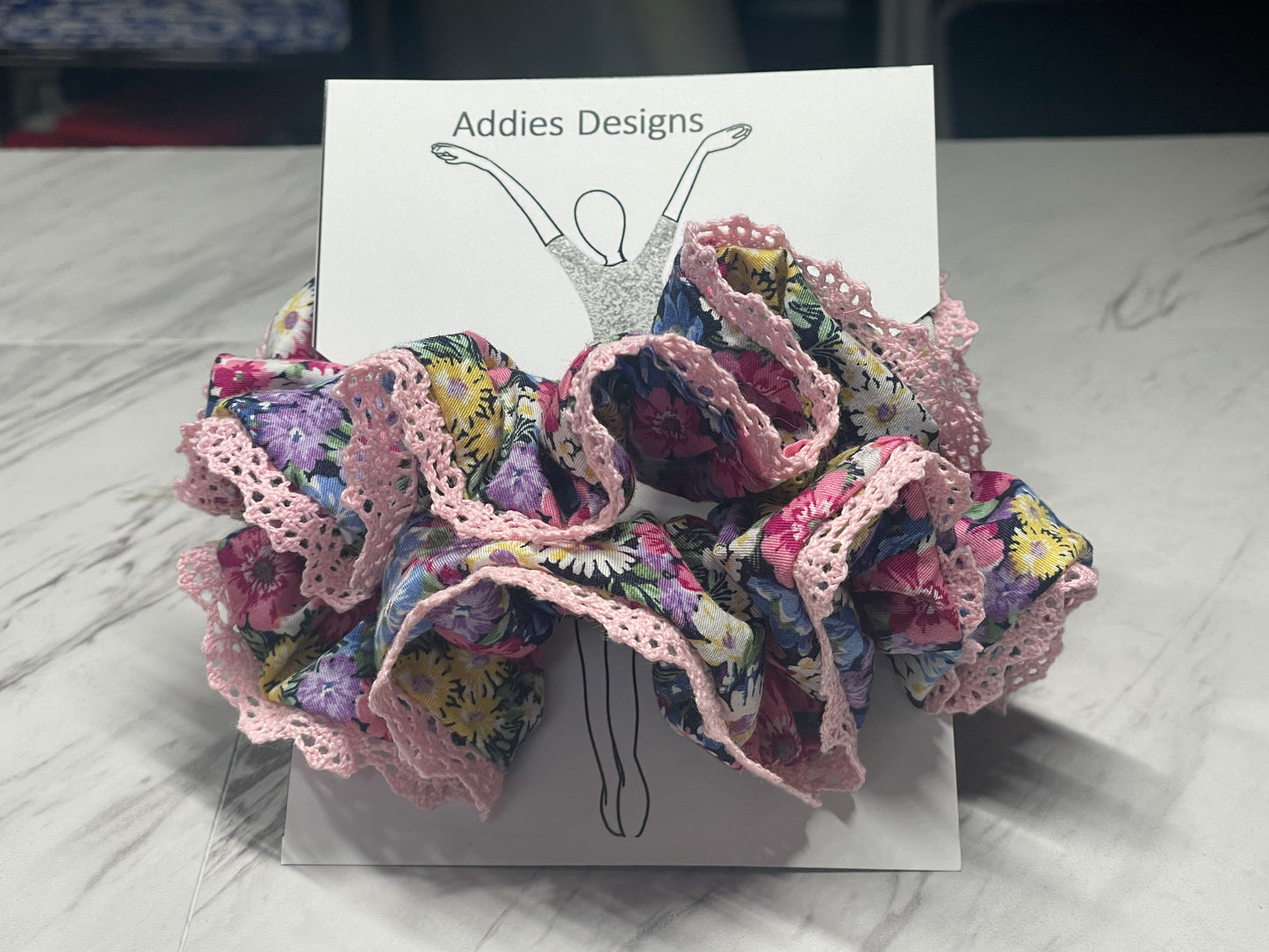 “Blooming Scrunchies” Cotton Fabric, hand crafted by Addie Gardner.  Two scrunchies per pack.