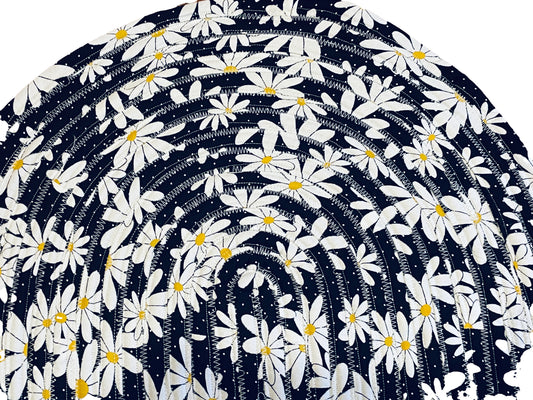 Daisies with Black background Cotton Jellyroll rug 20X32 inches